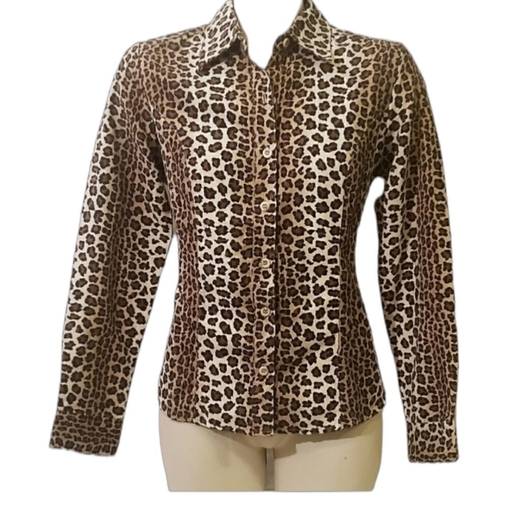 Ladies Cheetah Print Button Down Blouse